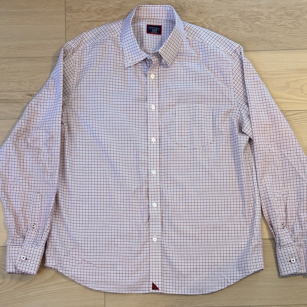 UNTUCKit Men's Maroon and White Plaid Shirt